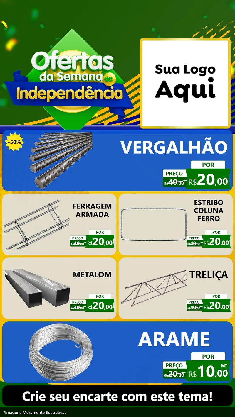 Modelo de TV para TV Vertical com o tema Ofertas da Semana da Independência para Ferragens
