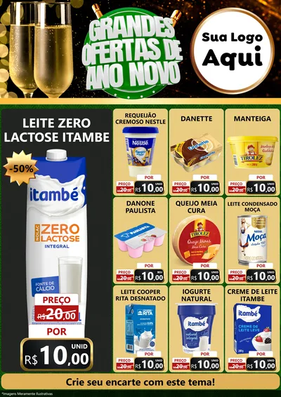 Modelo de Encarte para Encarte A4 Vertical com o tema Grandes Ofertas de Ano Novo para Frios e Laticínios