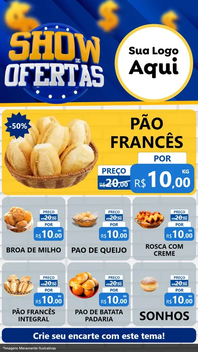 Modelo de Rede Social para Stories com o tema Show de Ofertas para Padaria
