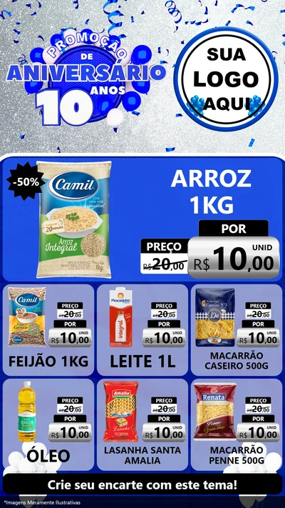 Modelo de Rede Social para Stories com o tema Promoção de Aniversário - 10 Anos para Supermercado