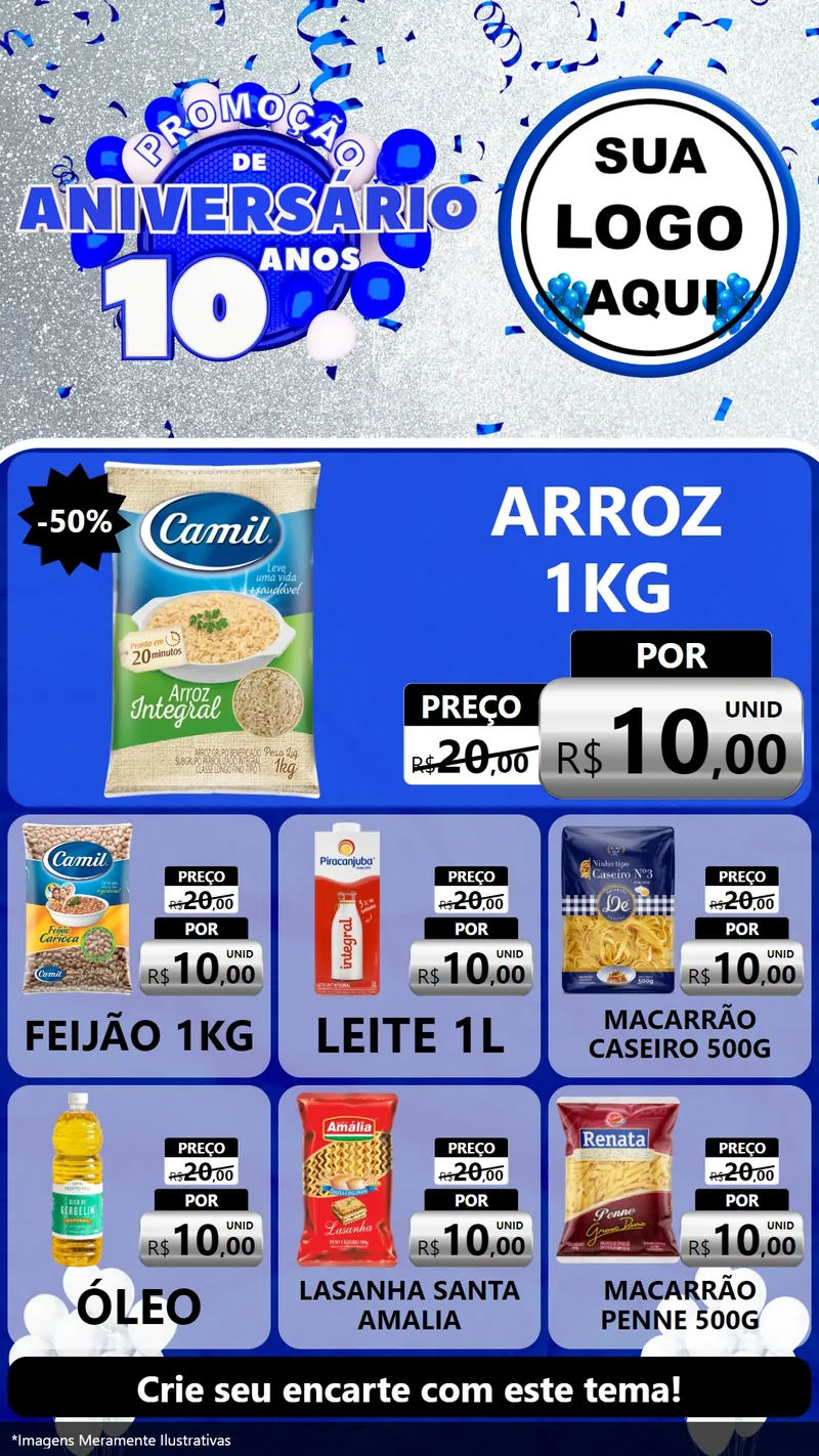 Modelo de Rede Social para Stories com o tema Promoção de Aniversário - 10 Anos para Supermercado