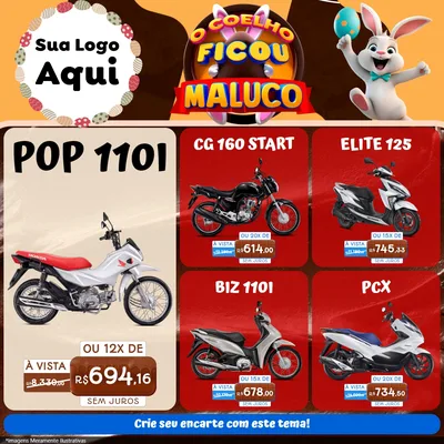Modelo de Rede Social para Feed Facebook com o tema O Coelho Ficou Maluco - Páscoa para Concessionaria de Motos
