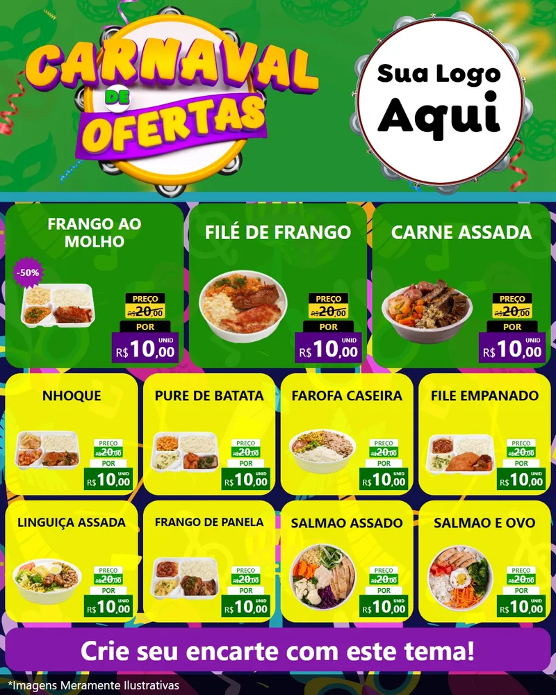 Modelo de Rede Social para Feed Instagram com o tema Carnaval de Ofertas para Restaurante