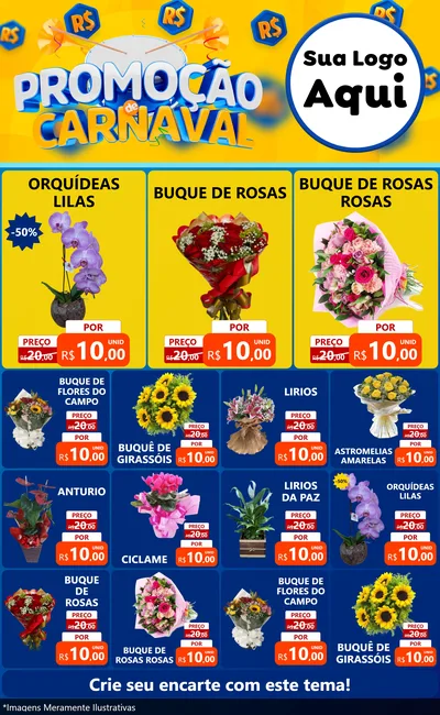 Modelo de Encarte para Encarte Grande com o tema Promoção de Carnaval para Floricultura e jardim