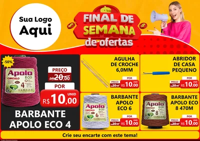 Modelo de Encarte para Encarte A4 Horizontal com o tema Final de Semana de Ofertas para Armarinho e Aviamentos