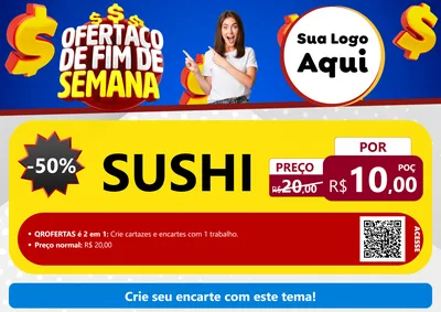 Modelo de Cartaz para Cartaz A4 Horizontal com o tema Ofertaço de Fim de Semana para Comida japonesa