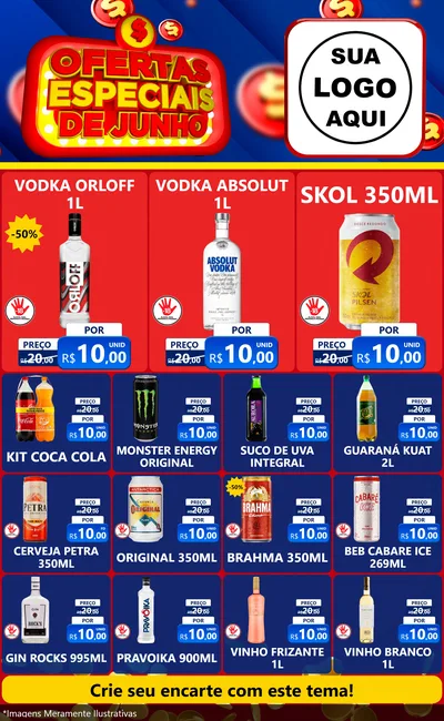 Modelo de Encarte para Encarte Grande com o tema Ofertas Especiais de Junho para Distribuidora de bebidas