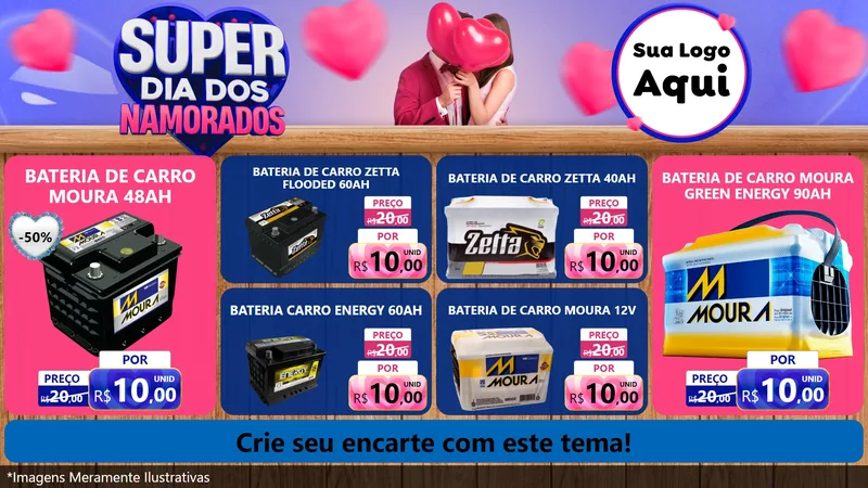 Modelo de TV para TV Horizontal com o tema Super Dia dos Namorados para Baterias Elétricas