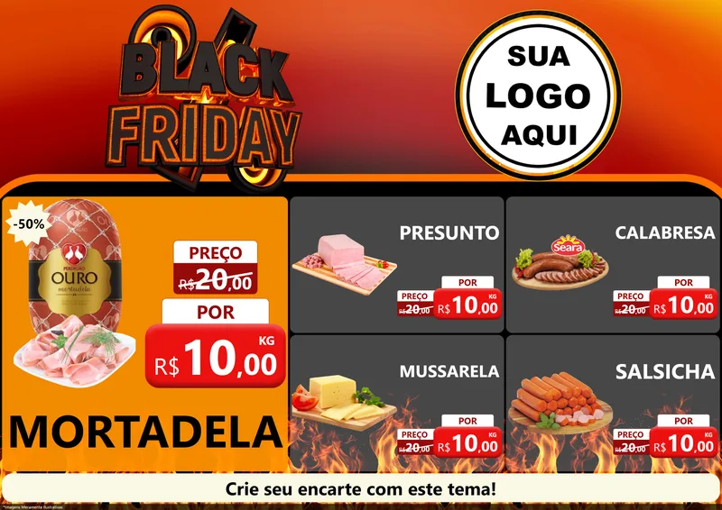 Modelo de Encarte para Encarte A4 Horizontal com o tema Black Friday para Frios e Laticínios