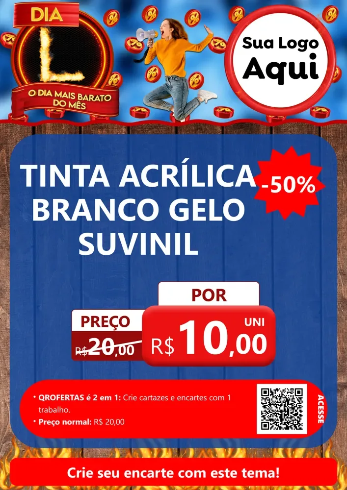 Modelo de Cartaz para Cartaz A4 Vertical com o tema Dia L - O Dia Mais Barato Do Mês para Tintas e Ferramentas