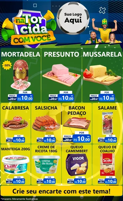 Modelo de Encarte para Encarte Grande com o tema Na Torcida Com Você - Copa para Frios e Laticínios