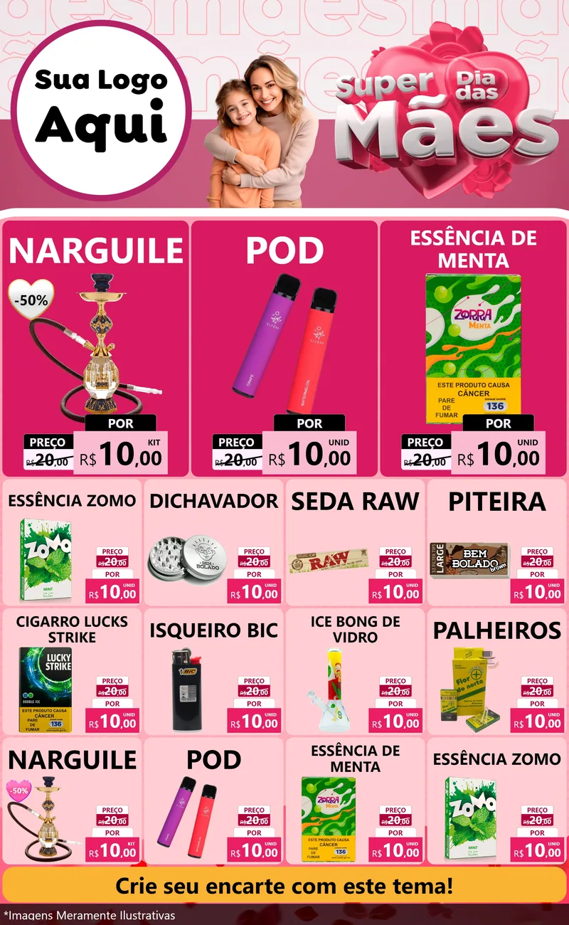 Modelo de Encarte para Encarte Grande com o tema Super Dia Das Mães para Tabacaria