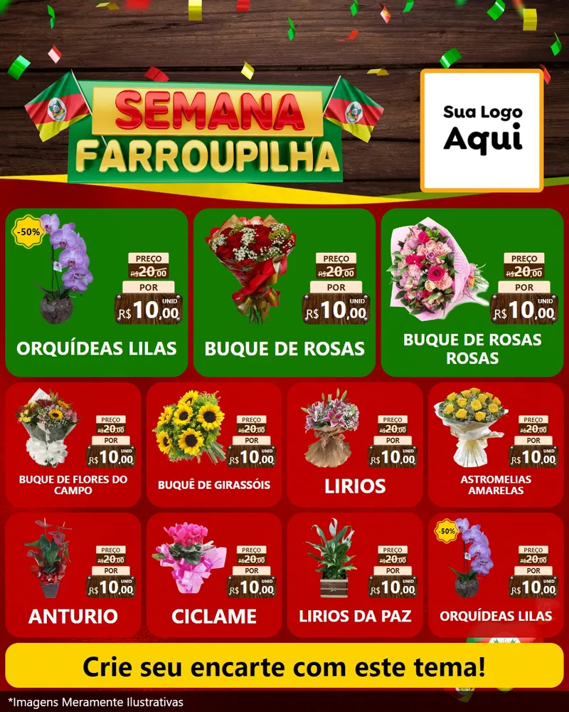 Modelo de Rede Social para Feed Instagram com o tema Semana Farroupilha para Floricultura e jardim
