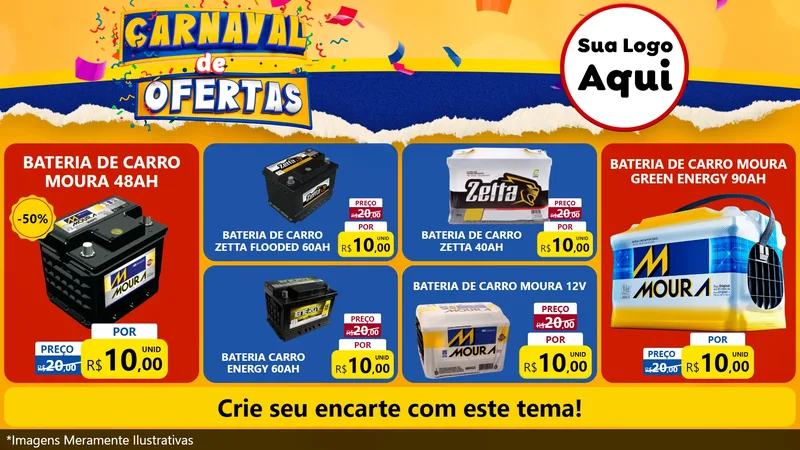 Modelo de TV para TV Horizontal com o tema Carnaval de Ofertas para Baterias Elétricas