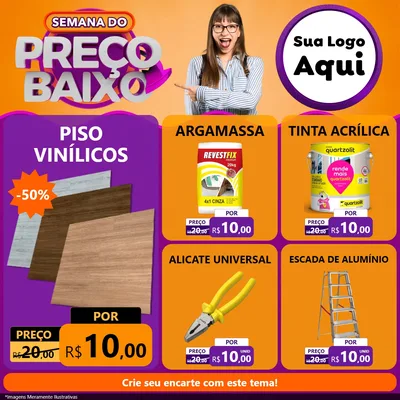Modelo de Rede Social para Feed Facebook com o tema Semana do Preço Baixo para Material para Construção