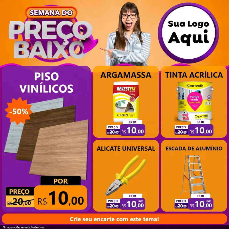 Modelo de Rede Social para Feed Facebook com o tema Semana do Preço Baixo para Material para Construção