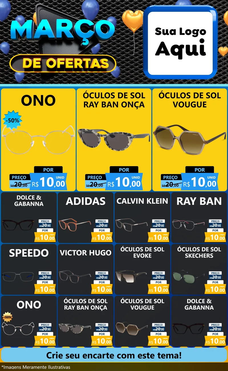 Modelo de Encarte para Encarte Grande com o tema Março de Ofertas para Óticas