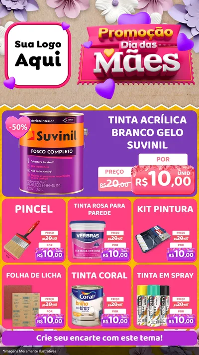 Modelo de Rede Social para Stories com o tema Promoção Dia das Mães para Tintas e Ferramentas