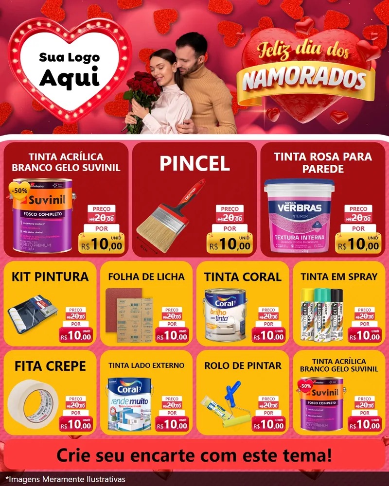 Modelo de Rede Social para Feed Instagram com o tema Feliz Dia Dos Namorados para Tintas e Ferramentas