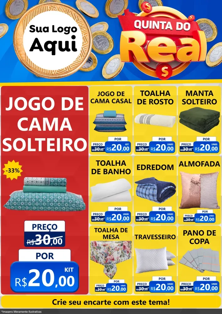 Modelo de Encarte para Encarte A4 Vertical com o tema Quinta do Real para Cama, Mesa e Banho