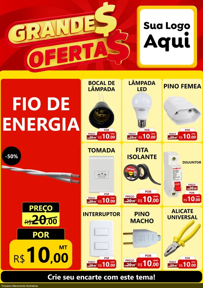 Modelo de Encarte para Encarte A4 Vertical com o tema Grandes Ofertas para Materiais Elétricos