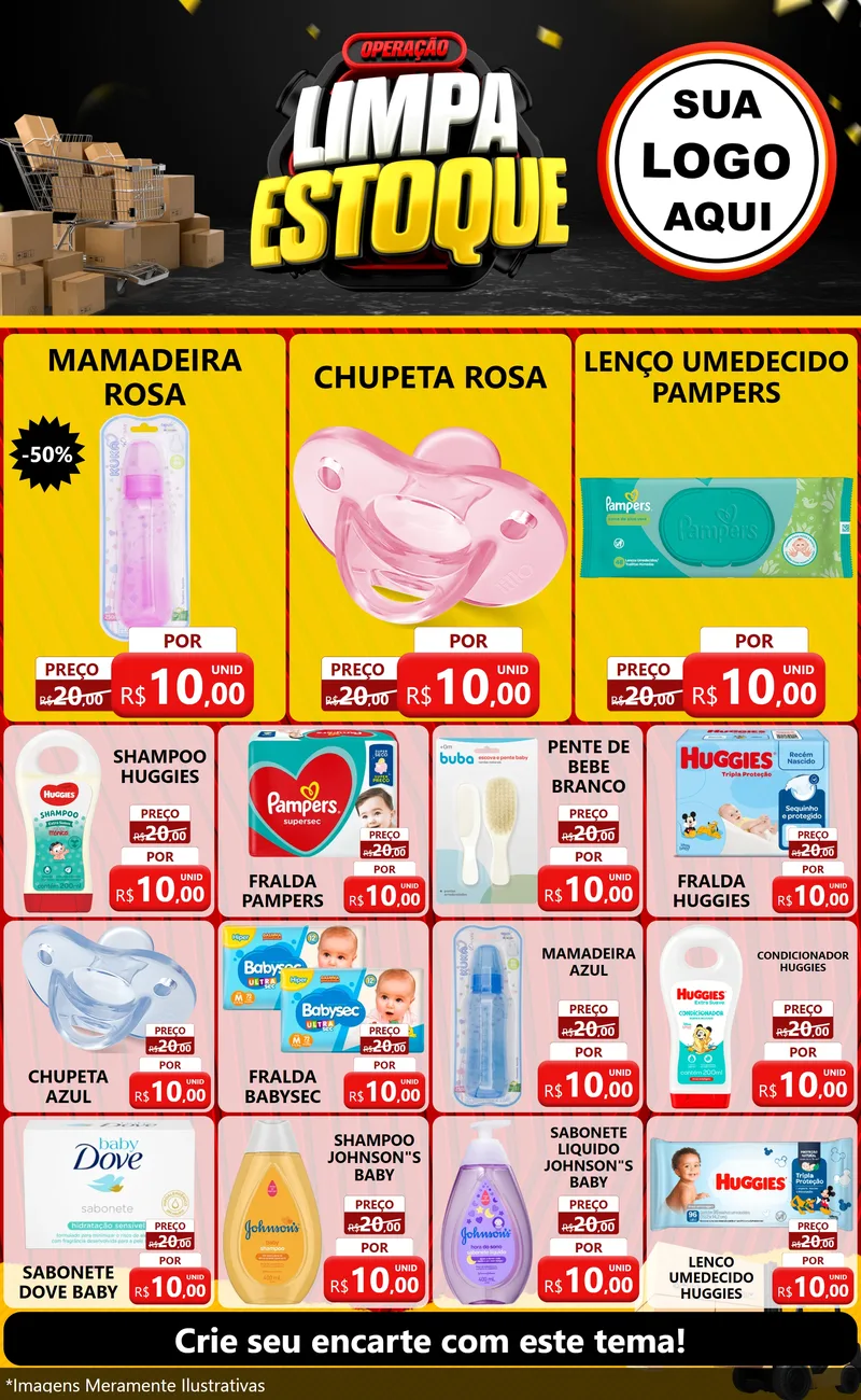 Modelo de Encarte para Encarte Grande com o tema Operação Limpa Estoque para Bebês