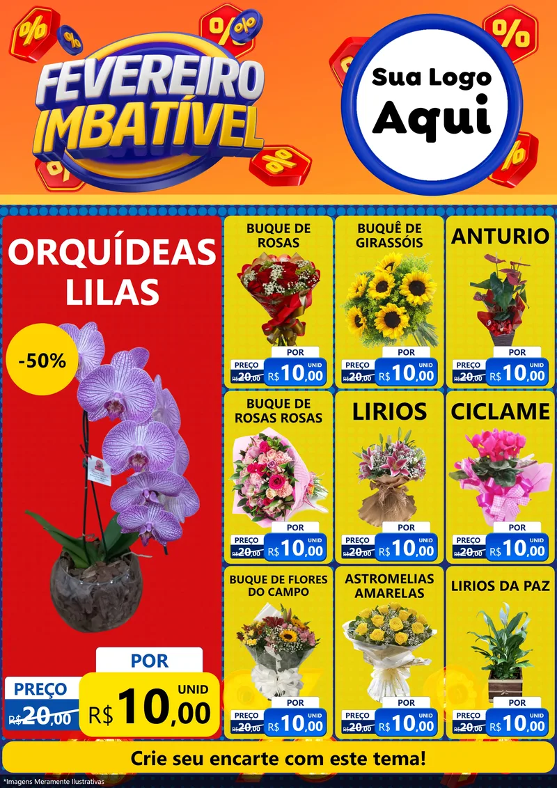 Modelo de Encarte para Encarte A4 Vertical com o tema Fevereiro Imbatível para Floricultura e jardim