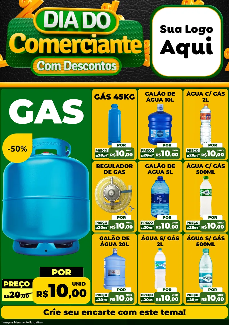 Modelo de Encarte para Encarte A4 Vertical com o tema Dia do Comerciante com Descontos para Água e gás