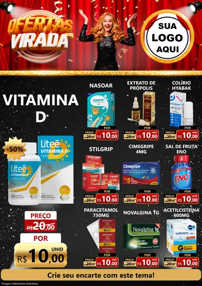 Modelo de Encarte para Encarte A4 Vertical com o tema Ofertas da Virada para Farmácia
