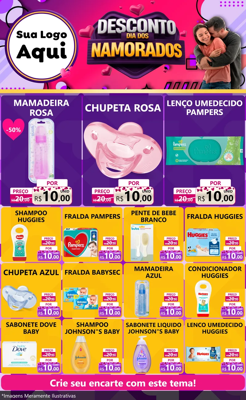 Modelo de Encarte para Encarte Grande com o tema Desconto Dia dos Namorados para Bebês