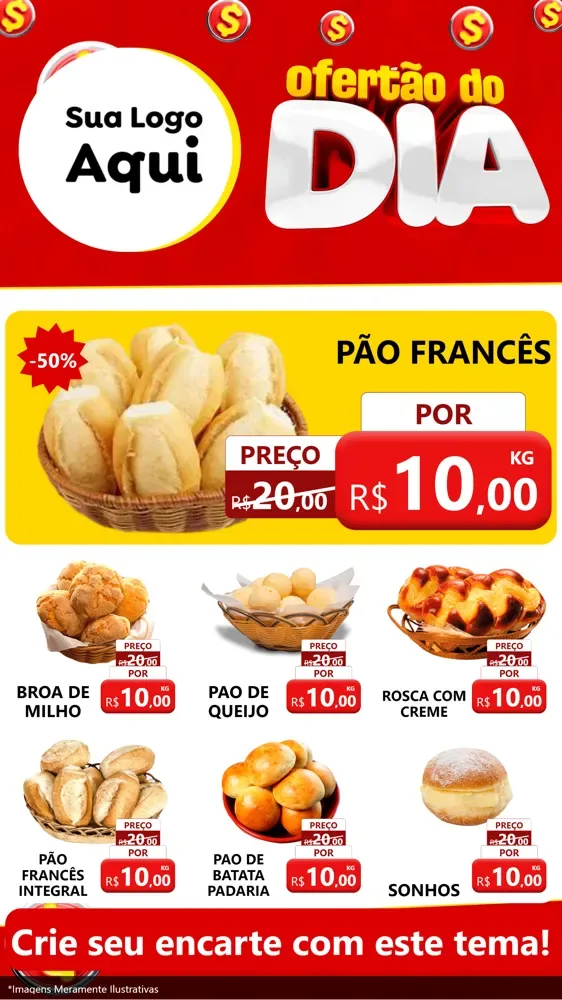 Modelo de Rede Social para Stories com o tema Ofertão do dia para Padaria