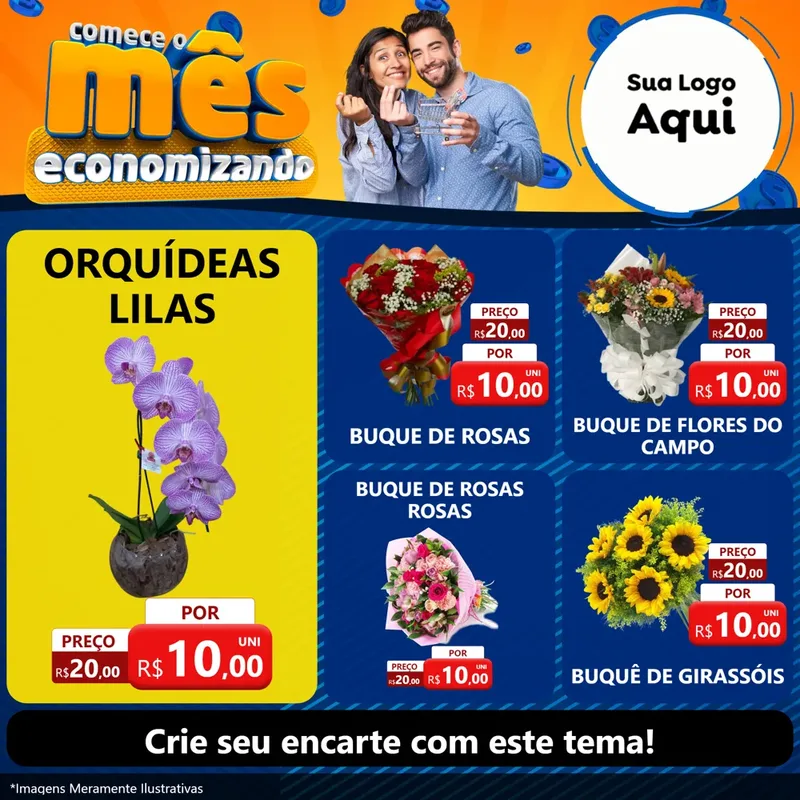 Modelo de Rede Social para Feed Facebook com o tema Comece O Mês Economizando para Floricultura e jardim