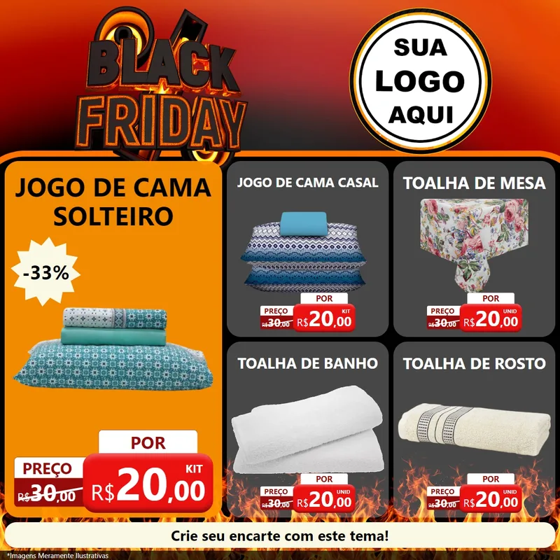 Modelo de Rede Social para Feed Facebook com o tema Black Friday para Cama, Mesa e Banho