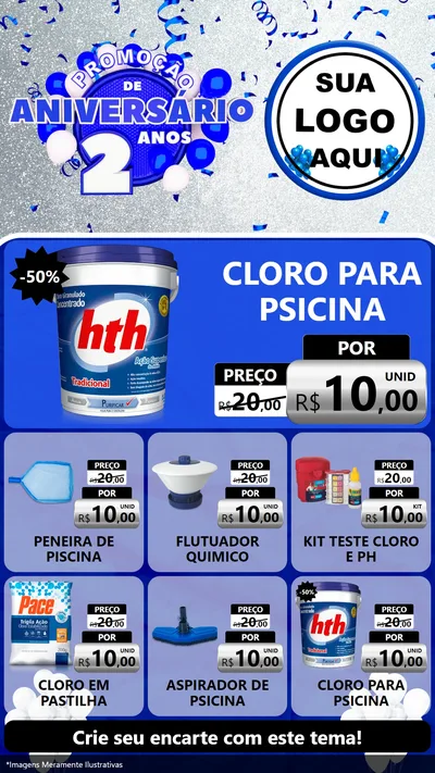Modelo de Rede Social para Stories com o tema Promoção de Aniversário - 2 Anos para Produtos para Piscina