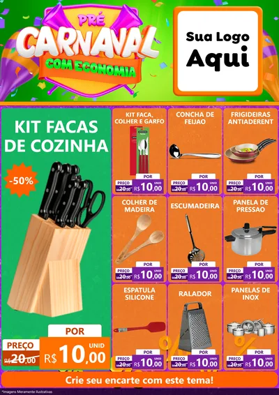 Modelo de Encarte para Encarte A4 Vertical com o tema Pré-Carnaval Com Economia para Utilidades Domésticas