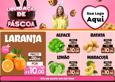 Modelo de Encarte para Encarte A4 Horizontal com o tema Liquidação de Páscoa para Hortifrúti