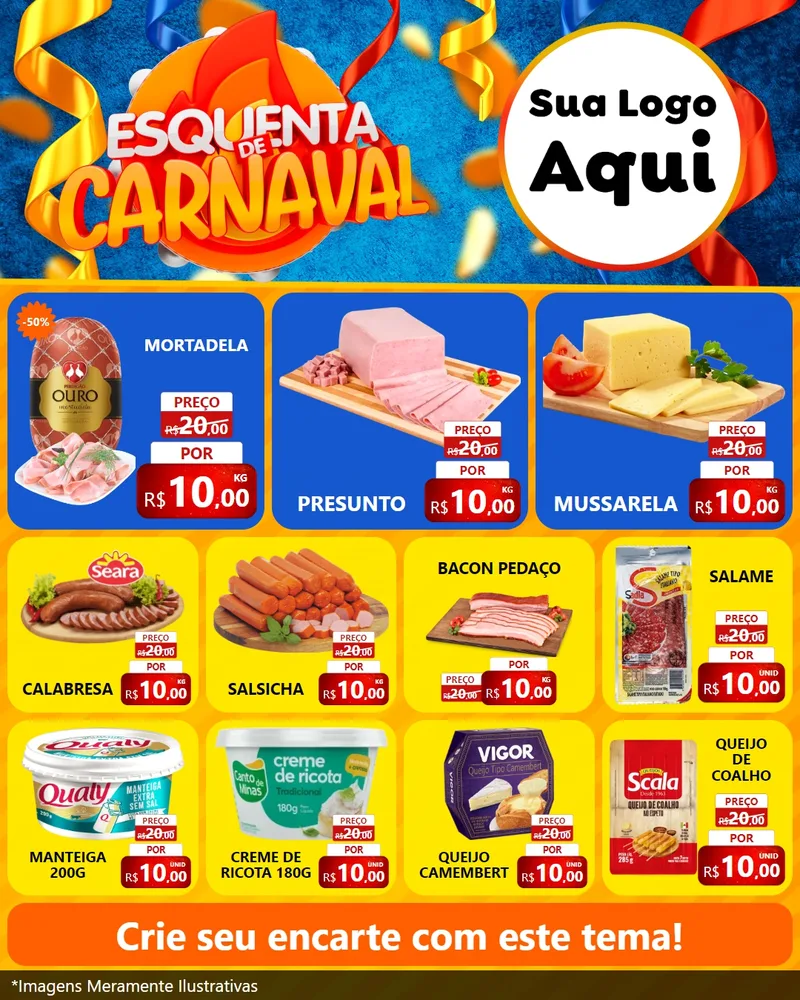 Modelo de Rede Social para Feed Instagram com o tema Esquenta de Carnaval para Frios e Laticínios