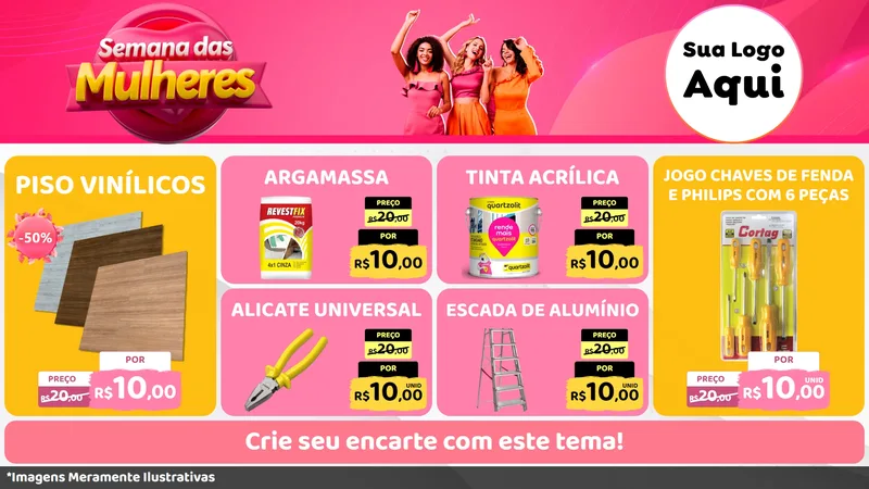 Modelo de TV para TV Horizontal com o tema Semana das Mulheres para Material para Construção