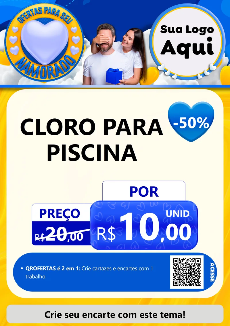 Modelo de Cartaz para Cartaz A4 Vertical com o tema Ofertas Para Seu Namorado para Produtos para Piscina