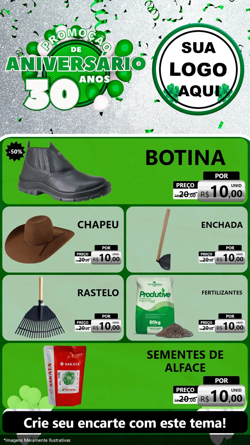 Modelo de TV para TV Vertical com o tema Promoção de Aniversário - 30 Anos para Agropecuária