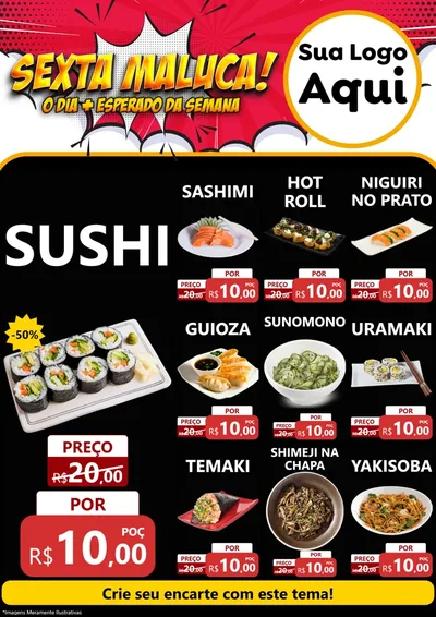 Modelo de Encarte para Encarte A4 Vertical com o tema Sexta Maluca! para Comida japonesa
