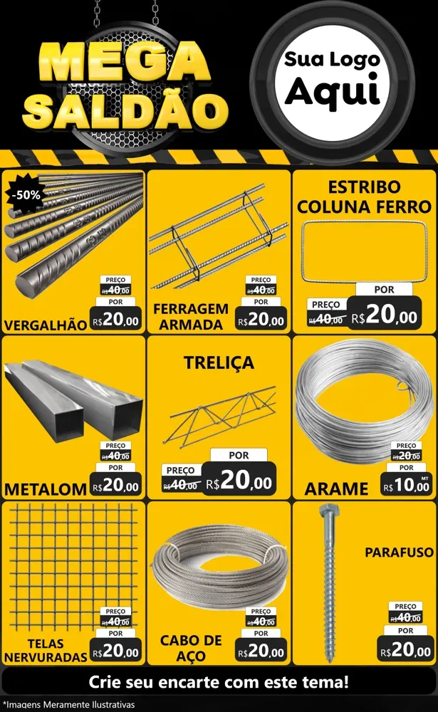 Modelo de Encarte para Encarte Grande com o tema Mega Saldão para Ferragens