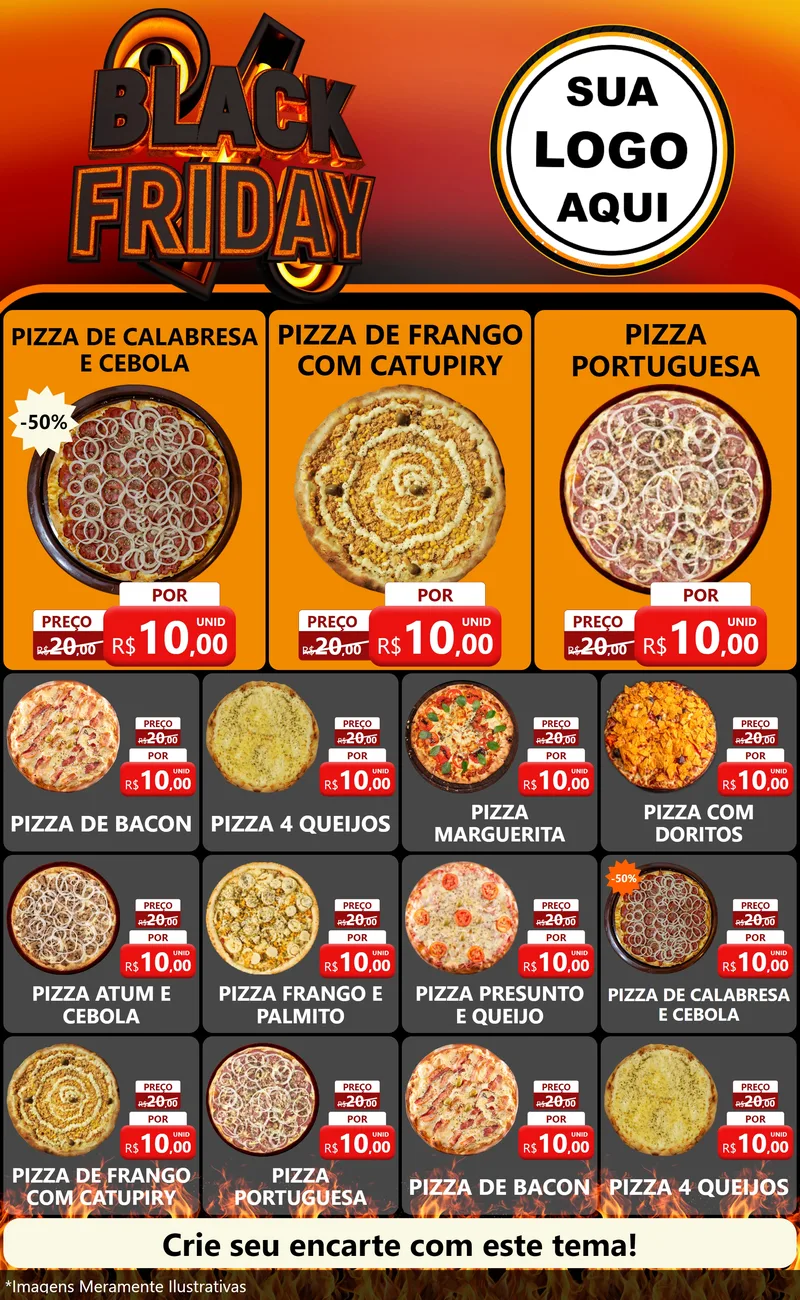 Modelo de Encarte para Encarte Grande com o tema Black Friday para Pizzaria