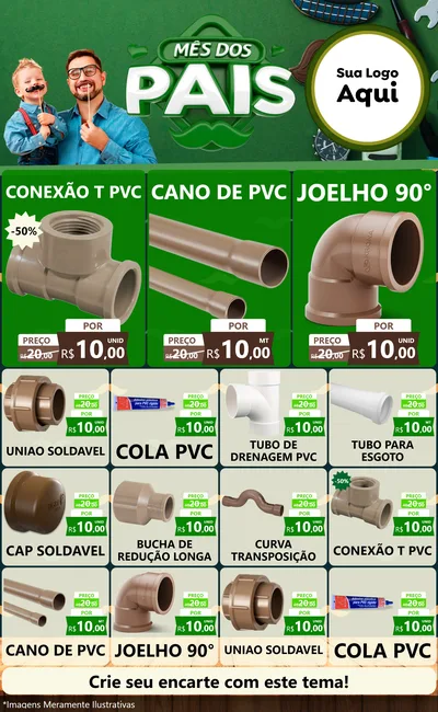 Modelo de Encarte para Encarte Grande com o tema Mês dos Pais para Tubos e conexões