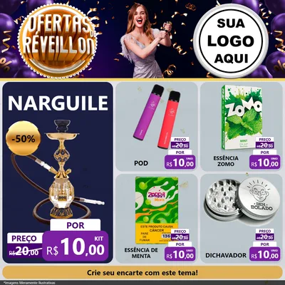 Modelo de Rede Social para Feed Facebook com o tema Ofertas de Réveillon para Tabacaria