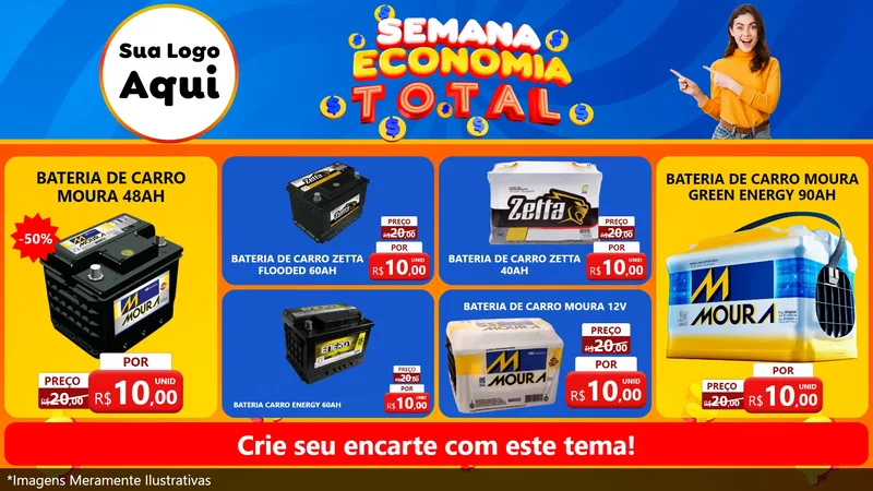 Modelo de TV para TV Horizontal com o tema Semana Economia Total para Baterias Elétricas