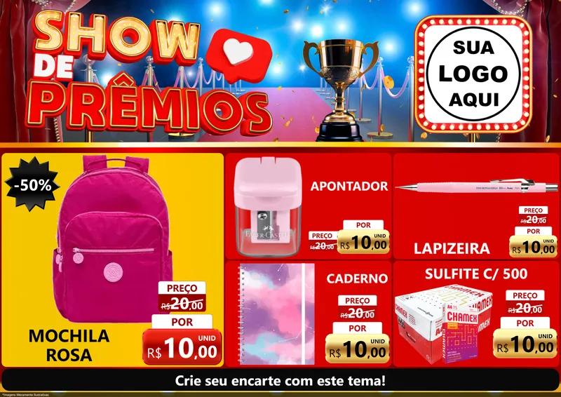 Modelo de Encarte para Encarte A4 Horizontal com o tema Show de Prêmios para Papelaria