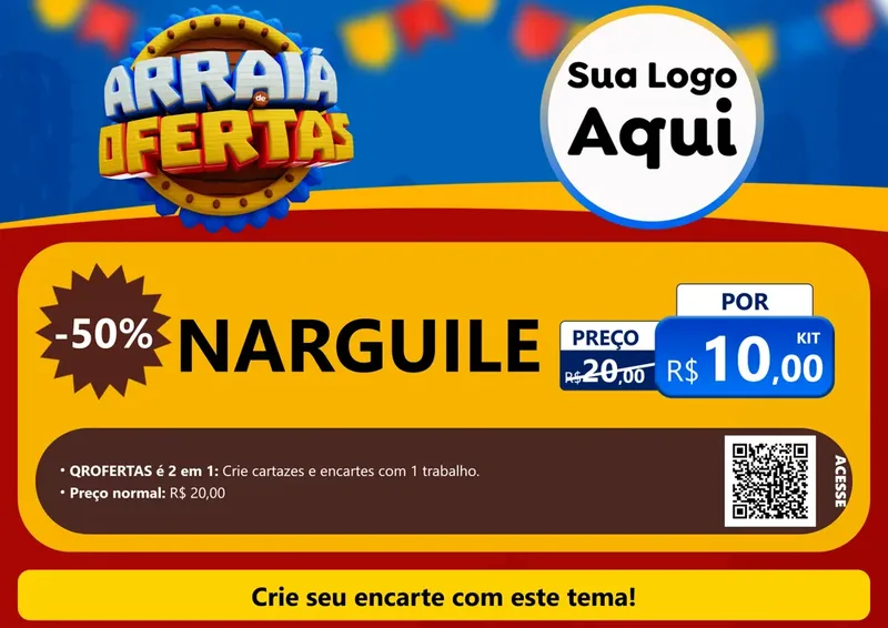 Modelo de Cartaz para Cartaz A4 Horizontal com o tema Arraiá de Ofertas - Junina para Tabacaria