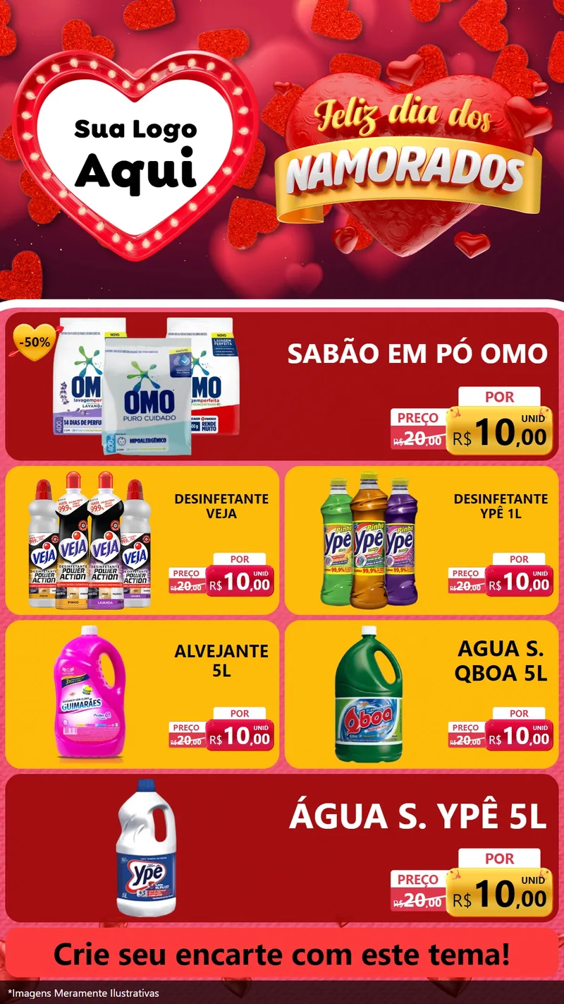 Modelo de TV para TV Vertical com o tema Feliz Dia Dos Namorados para Produtos de Limpeza