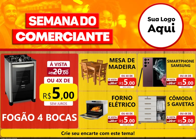 Modelo de Encarte para Encarte A4 Horizontal com o tema Semana do Comerciante para Móveis e Eletro